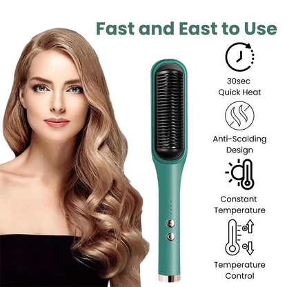 Professional Hair Straightener Tourmaline Ceramic Hair Curler Brush Hair Comb (GREEN)